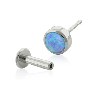 20g to 14g Titanium Push-in Studs, Threadless Light Blue Opal end with Push-in back labret earring tragus studs cartilage piercing earlobe