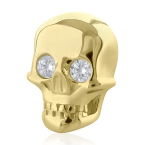 Threadless End: Solid 14K Gold Skull END with Steel Pin compatible with Ruwse 20g to 14g Threadless backs, Cubic Zirconia, Threadless Pin
