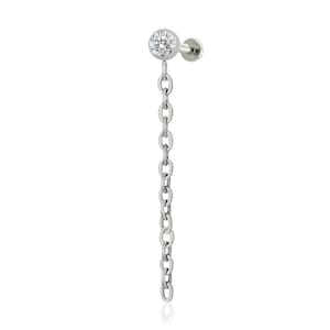 Implant Grade Titanium Bezel-set Cubic Zirconia and Chain END with 16g or 18g Threaded Labret SMALL Back (Top and Bottom)