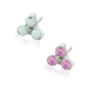 Threadless Accessories: Implant Grade Titanium Threadless Trinity Prong setting Opal 0.46mm Pin Size compatible with RUWSE Backs