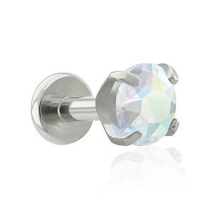 Threaded End & Labret: Implant Grade Titanium Iridescent Cubic Zircon Prong-set END with 16g or 18g Threaded Labret BIG Back ear piercing