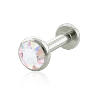 Threaded End & Labret Implant Grade Titanium Iridescent Flat Gem Bezel setting END with 16g or 18g Threaded SMALL Back labret cartilage