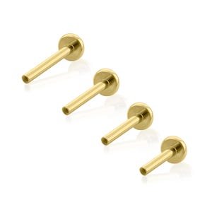 16 g de titanio de grado de implante roscado con PVD en la parte posterior dorada, labrets roscados con parte posterior grande, parte posterior plana con PVD en oro