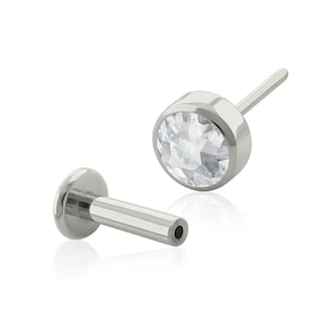 20g to 14g Titanium Push-in Studs, Threadless White Cubic Zirconia end with Push-in earring, tragus ring, cartilage piercing earlobe jewelry