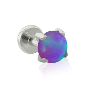 Threaded End & Labret: Implant Grade Titanium Dark Purple Opal Prong-set END with 16g or 18g Threaded Labret BIG Back ear, mouth piercing