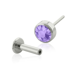 20g to 14g Titanium Push-in Studs, Threadless Purple Cubic Zirconia end with Push-in earring, tragus ring cartilage piercing earlobe jewelry
