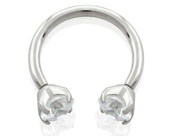 16g Implant Grade Titanium Horseshoe Circular Barbell internally threaded with Prong set Zircon end, Septum ring, Rook tragus hoop