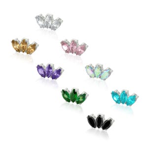 16g- 18g Threaded Accessories: Titanium MINI Marquise Prong setting Cubic Zirconia 0.9mm threading pattern, Cartilage, Tragus, Marquise