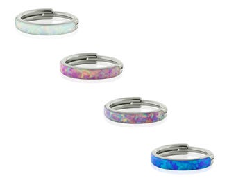 16g Implant Grade Titanium Clicker Side Facing Opal cartilage hinged hoop, Earlobe earrings, Helix piercing, hoop earring