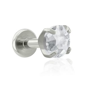 Threaded End & Labret: Implant Grade Titanium Clear Cubic Zircon Prong-set END with 16g or 18g BIG Back Threaded Labret, ear, mouth piercing