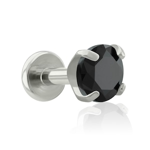 Threaded End & Labret: Implant Grade Titanium Black Cubic Zircon Prong-set END with 16g or 18g Threaded Labret BIG Back ear, mouth piercing