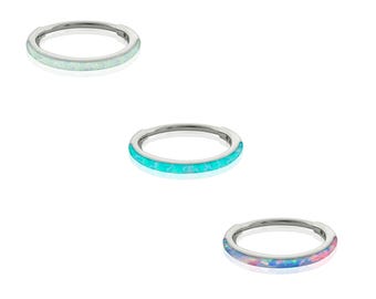 Opal Clicker Ring 20g Titanium Clicker Side Facing Opal Nose hinged hoops, Earlobe earrings, Helix piercing, cartilage opal hoop earring