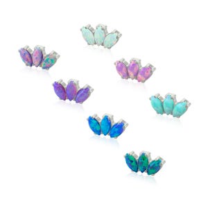 16g- 18g Threaded Accessory in Titanium Prong setting Marquise Opal, 0.9mm threading pattern works with 18g and 16g threaded backs