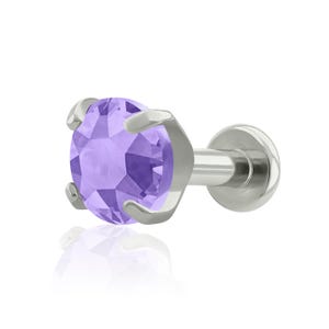 Threaded End & Labret: Implant Grade Titanium Purple Cubic Zircon Prong-set END with 16g or 18g Threaded Labre SMALL Back labret cartilage