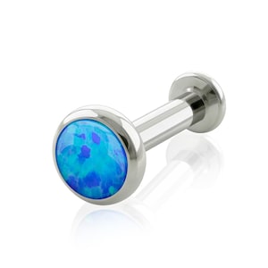 Threaded End & Labret Implant Grade Titanium Dark Blue Flat Opal Bezel setting END with 16g or 18g Threaded SMALL Back labret cartilage