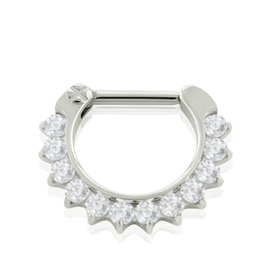 Argola reta de titânio articulada de 16g com zircônia cúbica frontal para piercings Daith e septo, argolas de cartilagem, joias de brinco de argola com gema branca