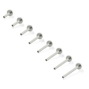 Respaldos roscados: Labrets roscados de titanio de grado de implante con rosca interna de 14 g, compatibles con tops Ruwse de 14 g.
