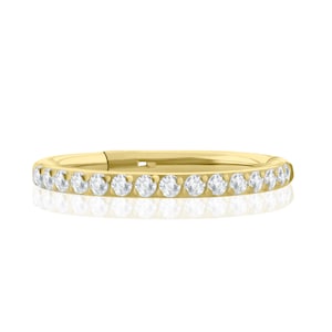20g-18g-16g Implant Grade Titanium Clicker Ring, PVD Gold with Side Facing CLEAR Cubic Zirconia for nose, Cartilage and Lobe Piercings.