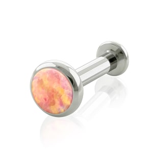 Threaded End & Labret Implant Grade Titanium Salmon Pink Flat Opal Bezel setting END with 16g or 18g Threaded SMALL Back labret cartilage