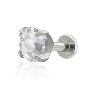 Threaded End & Labret: Implant Grade Titanium Clear Cubic Zircon Prong-set END with 16g or 18g Threaded Labre SMALL Back labret cartilage