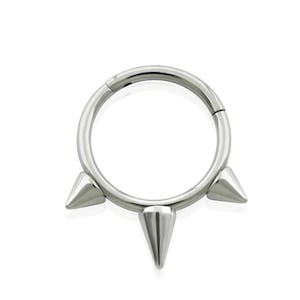 16g Titanium Front & Side Facing Triple Spike for Septum, Cartilage, Lobe Piercing hoop, Hinged Hoop, earring hoop, titanium earring hoop