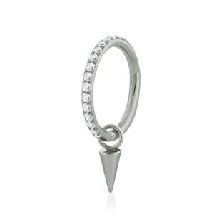 20g - 18g - 16g Huggie Hoop Earrings Titanium Side CLEAR Cubic Zirconia with spike charm for Helix, Cartilage and Lobe Piercings.