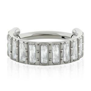 16g Implant Grade Titanium Side Set Segmented hinged hoop Cubic Zirconia Baguette stones, Earlobe earring hoop