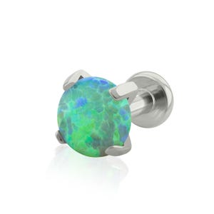 16g or 18g Implant Grade Titanium END & Flat Back, Opal Prong-set END with Threaded Labret SMALL Back (Top and Bottom)