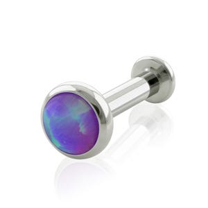 Threaded End & Labret Implant Grade Titanium Dark Purple Flat Opal Bezel setting END with 16g or 18g Threaded SMALL Back labret cartilage