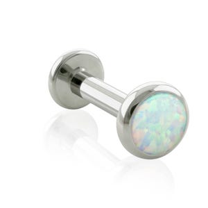 Threaded End & Labret: Implant Grade Titanium White Flat Opal Bezel setting END with 16g or 18g Threaded Labret BIG Back piercing