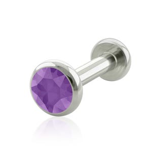 Threaded End & Labret Implant Grade Titanium Purple Flat Gem Bezel setting END with 16g or 18g Threaded SMALL Back labret cartilage