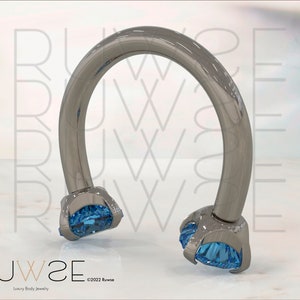 16g Implant Grade Titanium Horseshoe Circular Barbell internally threaded with Blue Prong-set Zircon end Septum ring, Rook tragus hoop