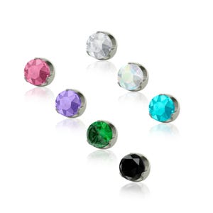 16g-18g Thread Accessories: Titanium Flat prong set 3 CZ works with 18g and 16g threaded back