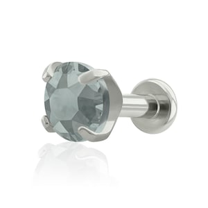 Threaded End & Labret: Implant Grade Titanium Grey Cubic Zircon Prong-set END with 16g or 18g Threaded Labre SMALL Back labret cartilage