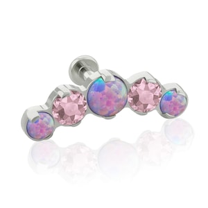 Threaded End and Labret Titanium Five Prong setting Opal & Cubic Zirconia Cluster with 16g -18g SMALL Back helix jewelry catilage piercing