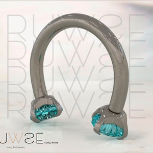 16g Implant Grade Titanium Horseshoe Circular Barbell internally threaded with Aquamarine Prong-set Zircon end Septum ring, Rook tragus hoop
