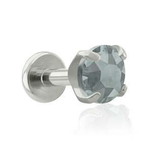 16g or 18g Implant Grade Titanium in Internally Threaded Labret with Grey Cubic Zircon Prong-set END, earring, cute piercing