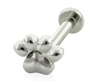 18g-16g Implant Grade Titanium Threaded Paw END & Labret, 16g or 18g SMALL Flat Back, (Top and Bottom)