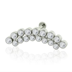Threaded End & Labret Implant Grade Titanium Bezel-set, Curve Nuef Cluster Cubic Zirconia END with 16g, 18g SMALL Back cartilage piercing