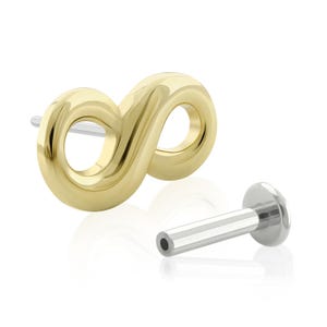 インプラントグレードのチタン スレッドレス バック 20g ～ 14g スレッドレス フラット バックを備えたソリッド 14K ゴールド インフィニティ エンド。