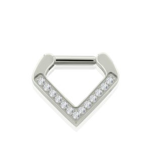 16g Implant Grade Titanium Front Facing Cubic Zirconia Triangle Clicker for Septum piercing