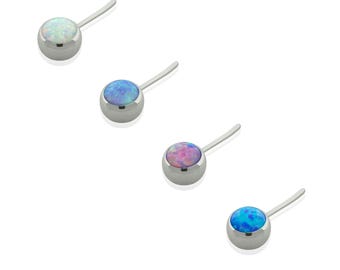Threadless Accessories: Implant Grade Titanium Flat Bezel setting Opal for Nipple 0.46mm Pin Size