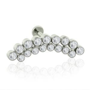 Threaded End & Labret Implant Grade Titanium Bezel-set, Curve Nuef Cluster Cubic Zirconia END with 16g, 18g BIG Back cartilage piercing
