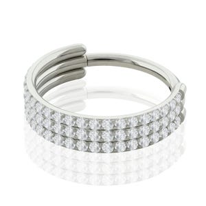 16g Implant Grade Titanium TRIPLE Hinged Hoop with Side Facing Cubic Zirconia