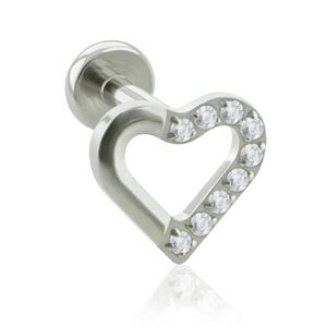 Piercing de titanio de grado de implante con extremo roscado de medio corazón con parte posterior GRANDE roscada de 18 g o 16 g, parte posterior plana roscada para lóbulos de las orejas (superior e inferior)