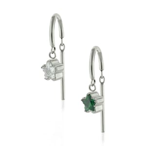 A Pair of 16g Implant Grade Titanium Dangling Earrings with Dangle Star in Natural Titanium and Plated Gold earrings