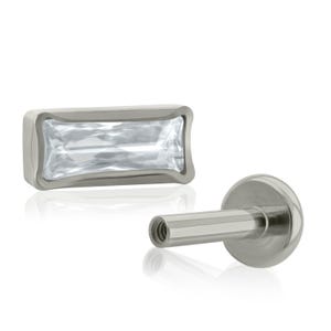 16g-18g Implant Grade Titanium BAGUETTE cut Cubic Zirconia END with 16g or 18g Threaded Labret BIG Back earlobe piercing dangle earring.