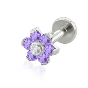 Threaded End & Labret: Implant Grade Titanium Cubic Zirconia prong setting Flower END with 16g or 18g BIG Back Threaded Labret, ear piercing