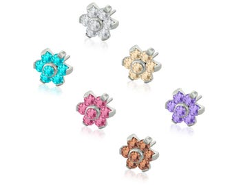 Threadless Accessories: Implant Grade Titan Hexaflower Zinken Fassung CZ kompatibel mit RUWSE Backs