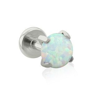 Threaded End & Labret: Implant Grade Titanium White Opal Prong-set END with 16g or 18g Threaded Labret BIG Back ear, mouth piercing